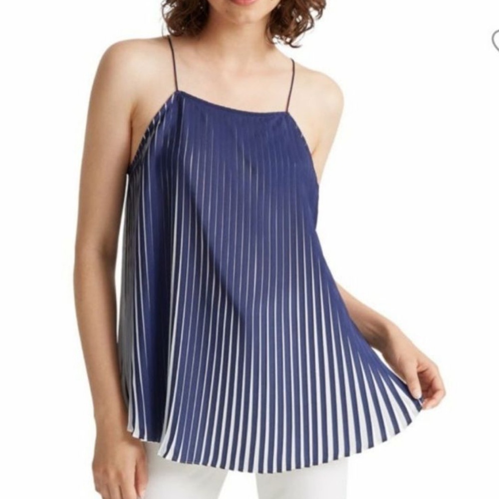 NWT Club Monaco Navy and White Pleated Sleeveless Top Camisole Size: S
